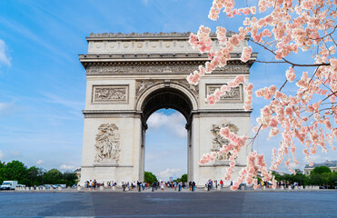 view of Arc de Triomphe landmark, Paris, France
