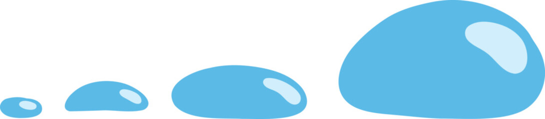 Cartoon blue dripping water drop, splash, spray and tear. Liquid flow, wave, stream and puddle. Nature water motion shape vector. Illustration of rain water drop, liquid splash
