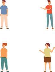 Obraz premium Diverse collection of illustrated people standing in casual clothing, isolated on a white background