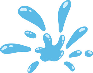 Cartoon blue dripping water drop, splash, spray and tear. Liquid flow, wave, stream and puddle. Nature water motion shape vector. Illustration of rain water drop, liquid splash
