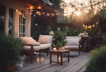 Cozy Outdoor living Living corner in the garden outside the house Summer evening on the patio or ter