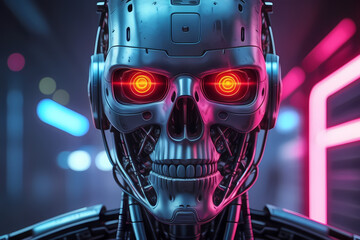 Fototapeta premium Sentinel: Futuristic AI Robotic Soldier Head