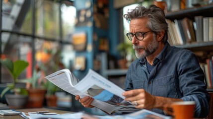 Client reading through insurance brochures at an agent's desk.