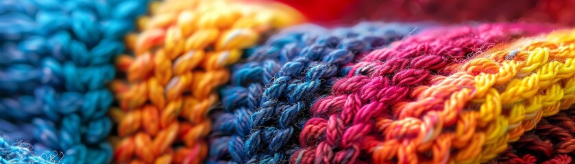 Closeup of handmade sweater, colorful rainbow pattern, digital pop art, bold and bright, high contrast, detailed texture 8K , high-resolution, ultra HD,up32K HD