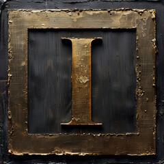 Rustic gold letter I on a black textured background