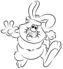 Running rabbit cartoon illustration, no color, rabbit, bunny.