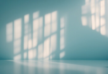 Minimal abstract light blue background for product presentation Shadow and light from windows on pla