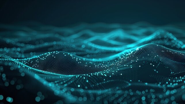 Abstract gradient hologram dynamic wave of particles. Digital wallpaper technology background