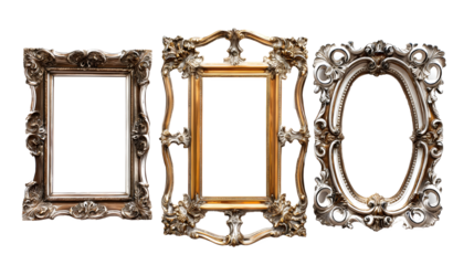 classic set of gold and silver picture frames isolated PNG transparent background3