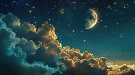 Fototapeta premium Sleep peacefully dream under a sleeping moon cloud and stars