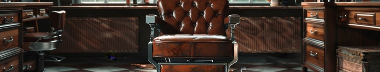 Vintage brown leather chesterfield sofa in retro interior