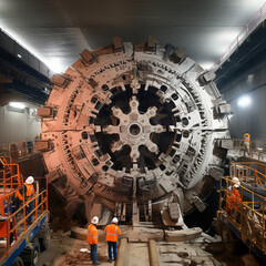 Obraz premium Beneath the City: A Tunnel Boring Machine Forges a Path