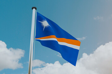 Marshall Islands Flag with Sky Background 3d illustration image