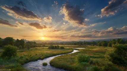sunset over the river