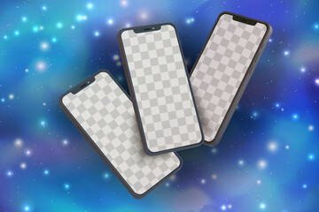 Smartphones mockup in galaxy starry sky design