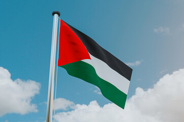 Palestine Flag with Sky Background 3d illustration image

