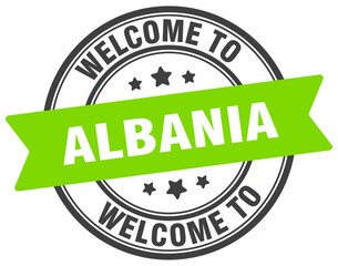 Welcome to Albania stamp. Albania round sign