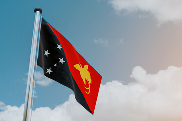 Papua new Guinea Flag with Sky Background 3d illustration image