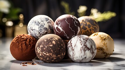 chocolate truffles on elegant marble surface