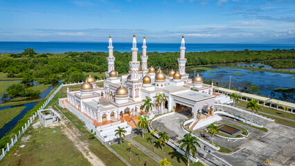 Aerial of Sultan Hassanal Bolkiah Masjid, Cotabato City, Bangsamoro Autonomous Region in Muslim Mindanao, Philippines