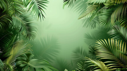 Fototapeta na wymiar lush green foliage with a gradient background in the center for text