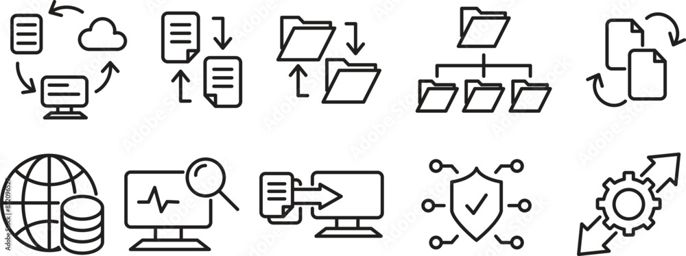 Canvas Prints set of line icons related to data exchange, traffic, files, cloud, servers. outline icon set. set th