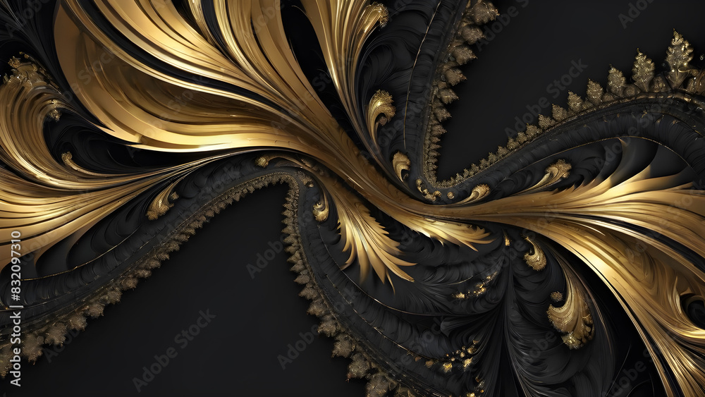 Sticker a black and gold wallpaper with a gold design and gold accents.