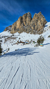 Ski slopes at the Sella Ronda, Dolomites, Italy