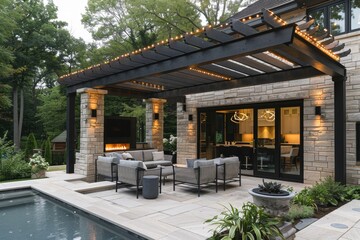 Integrated Lighting with Recessed LED and Strip Lights in Pergola

