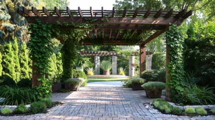 Fototapeta premium Integrated Plant Features with Climbing Ivy and Wisteria