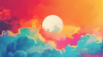 Whimsical Colorful Background with Clouds and Sun, Playful Imagination Scene
