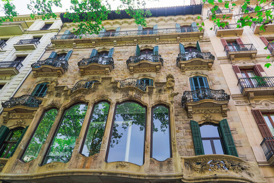 Casa Mulleras, 1868, Neoclassical historic house facade, Barcelona, Catalonia, Spain