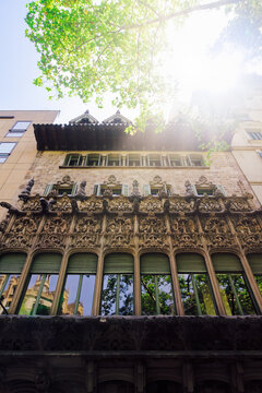 Palau del Baro de Quadras, Modernist palace by architect Josep Puig, with facade featuring Gothic amd Arabesque-inspired design in Barcelona, Catalonia, Spain