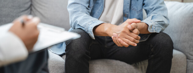 mental health care therapy concept, psychologist counseling to anxiety patient and giving guidance...