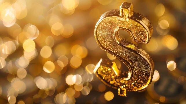 Golden dollar sign with a blurred background, ideal for themes of monetary wealth and financial growth