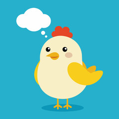 Little smiling chicken with a thought bubble above her head vector illustration 