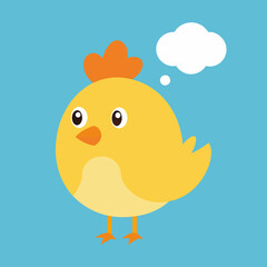 Little smiling chicken with a thought bubble above her head vector illustration 