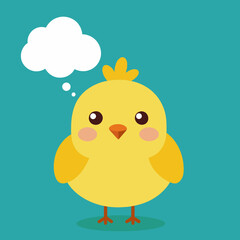 Little smiling chicken with a thought bubble above her head vector illustration 