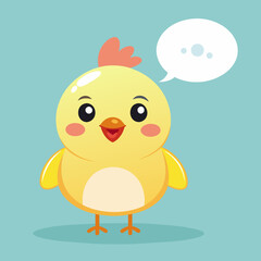 Little smiling chicken with a thought bubble above her head vector illustration 