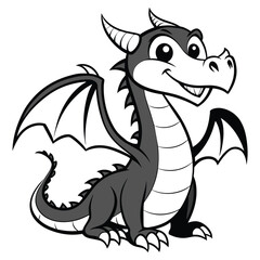 Solid black outline Cartoon dragon outlines for coloring vector