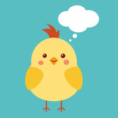 Little smiling chicken with a thought bubble above her head vector illustration 