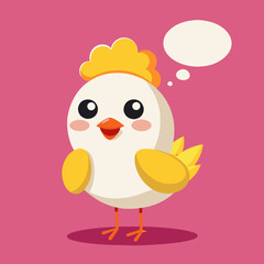 Little smiling chicken with a thought bubble above her head vector illustration 