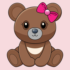 A cute bear sitting with a pink bow  vector illustration