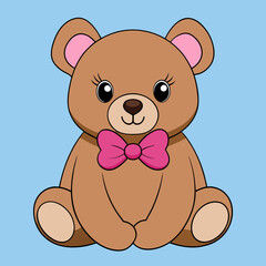 A cute bear sitting with a pink bow  vector illustration
