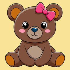 Obraz premium A cute bear sitting with a pink bow vector illustration