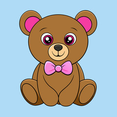 A cute bear sitting with a pink bow  vector illustration