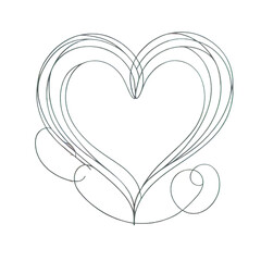 Continuous line heart shape border with realistic paper heart