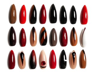 Diverse Nail Lacquer Designs for Classic and Trendy Looks on White Background
