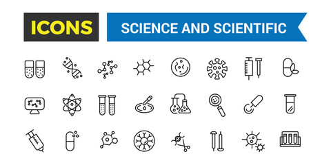 Science and scientific activity icon set. minimal line web icon set. Editable vector icon and illustration.