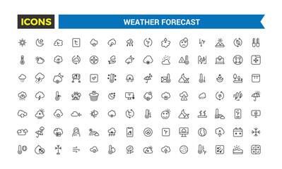 Weather forecast icon set, vector, thin line icons collection. Editable vector icon and illustration.